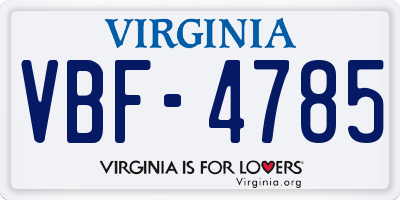 VA license plate VBF4785