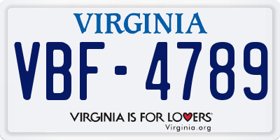 VA license plate VBF4789