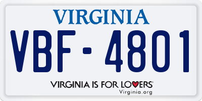 VA license plate VBF4801
