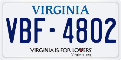VA license plate VBF4802