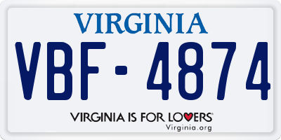 VA license plate VBF4874