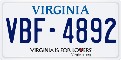 VA license plate VBF4892