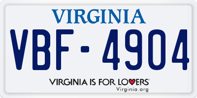 VA license plate VBF4904