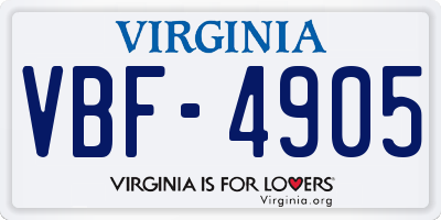 VA license plate VBF4905