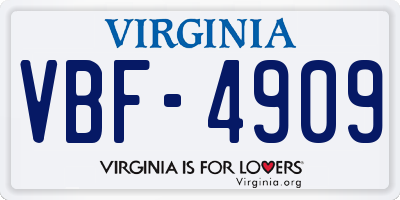 VA license plate VBF4909