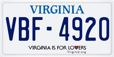 VA license plate VBF4920