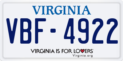 VA license plate VBF4922