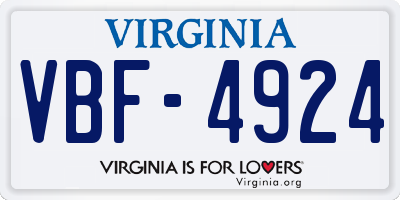 VA license plate VBF4924