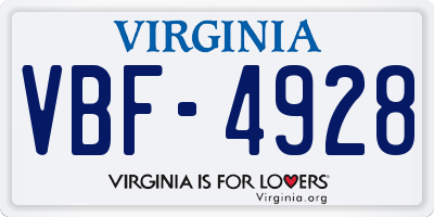 VA license plate VBF4928