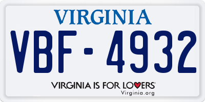 VA license plate VBF4932