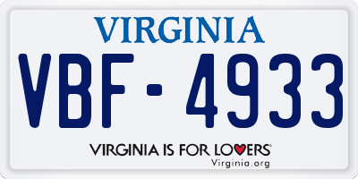 VA license plate VBF4933