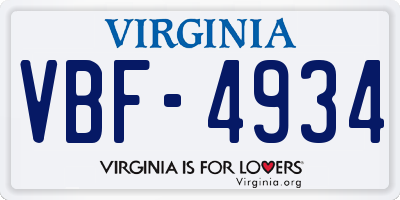 VA license plate VBF4934
