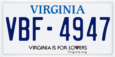 VA license plate VBF4947