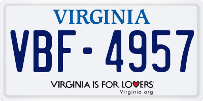 VA license plate VBF4957