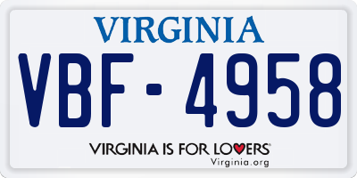 VA license plate VBF4958