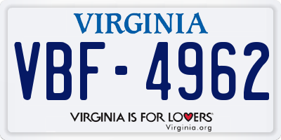VA license plate VBF4962
