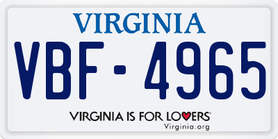 VA license plate VBF4965