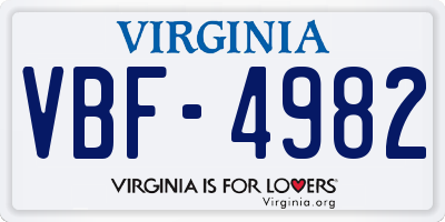 VA license plate VBF4982