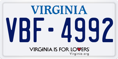 VA license plate VBF4992