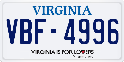VA license plate VBF4996
