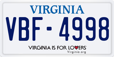 VA license plate VBF4998