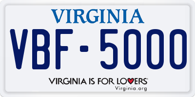 VA license plate VBF5000