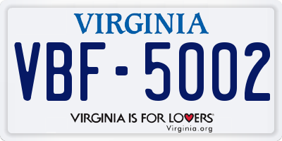 VA license plate VBF5002