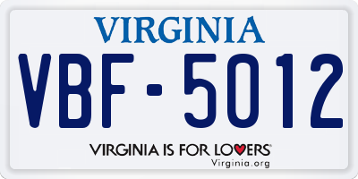 VA license plate VBF5012