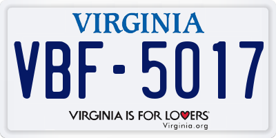 VA license plate VBF5017