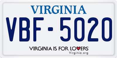 VA license plate VBF5020