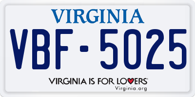 VA license plate VBF5025