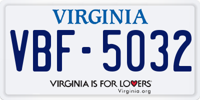 VA license plate VBF5032