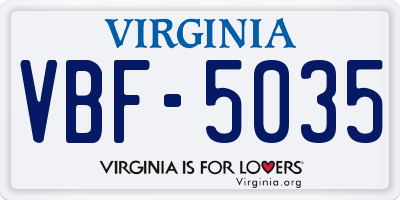VA license plate VBF5035