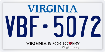 VA license plate VBF5072