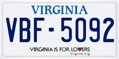 VA license plate VBF5092