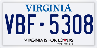 VA license plate VBF5308