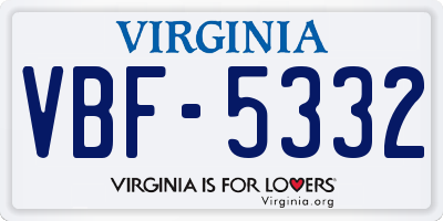VA license plate VBF5332