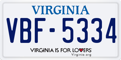 VA license plate VBF5334