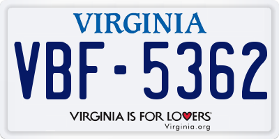 VA license plate VBF5362
