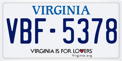 VA license plate VBF5378