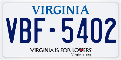 VA license plate VBF5402