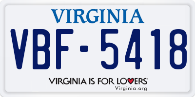 VA license plate VBF5418