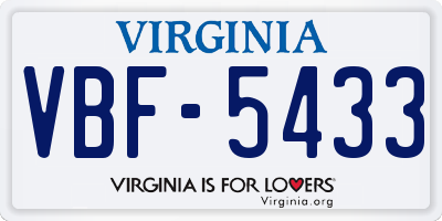 VA license plate VBF5433