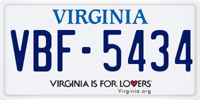 VA license plate VBF5434