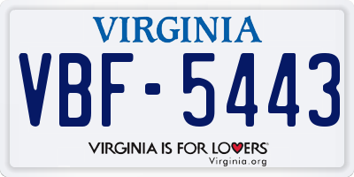 VA license plate VBF5443