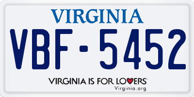 VA license plate VBF5452