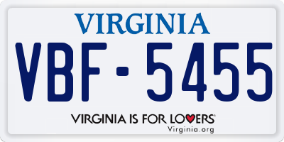 VA license plate VBF5455