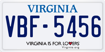 VA license plate VBF5456