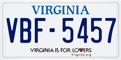 VA license plate VBF5457