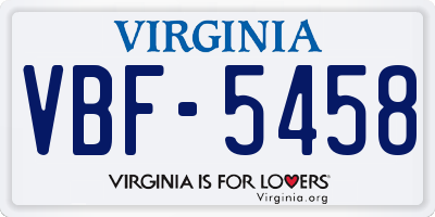 VA license plate VBF5458